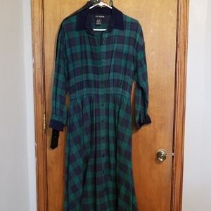 Vintage Belted Long Sleeved Plaid Dress